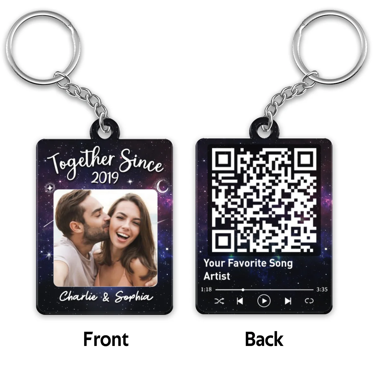 Couple Custom Photo Galaxy Night Favorite Song Scannable QR Code Personalized Acrylic Keychain - Image 4