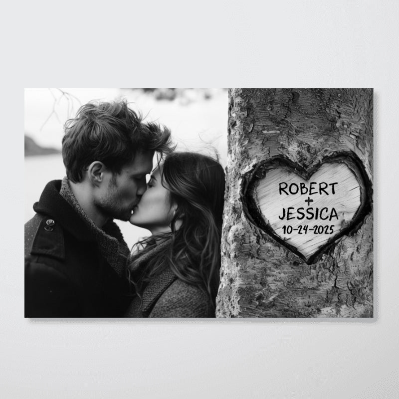 Couple Custom Photo Heart Carved Tree - Personalized Poster - Anniversary Gift, Valentine's Gift For Him, For Her - Image 13