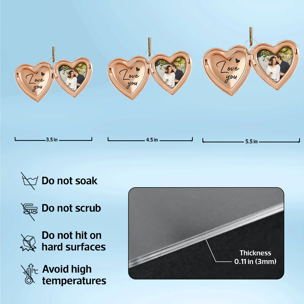 Couple Custom Photo Heart Locket Illustration 2D Flat - Personalized Acrylic Car Hanger Ornament - Gift For Her, Gift For Him - Image 7