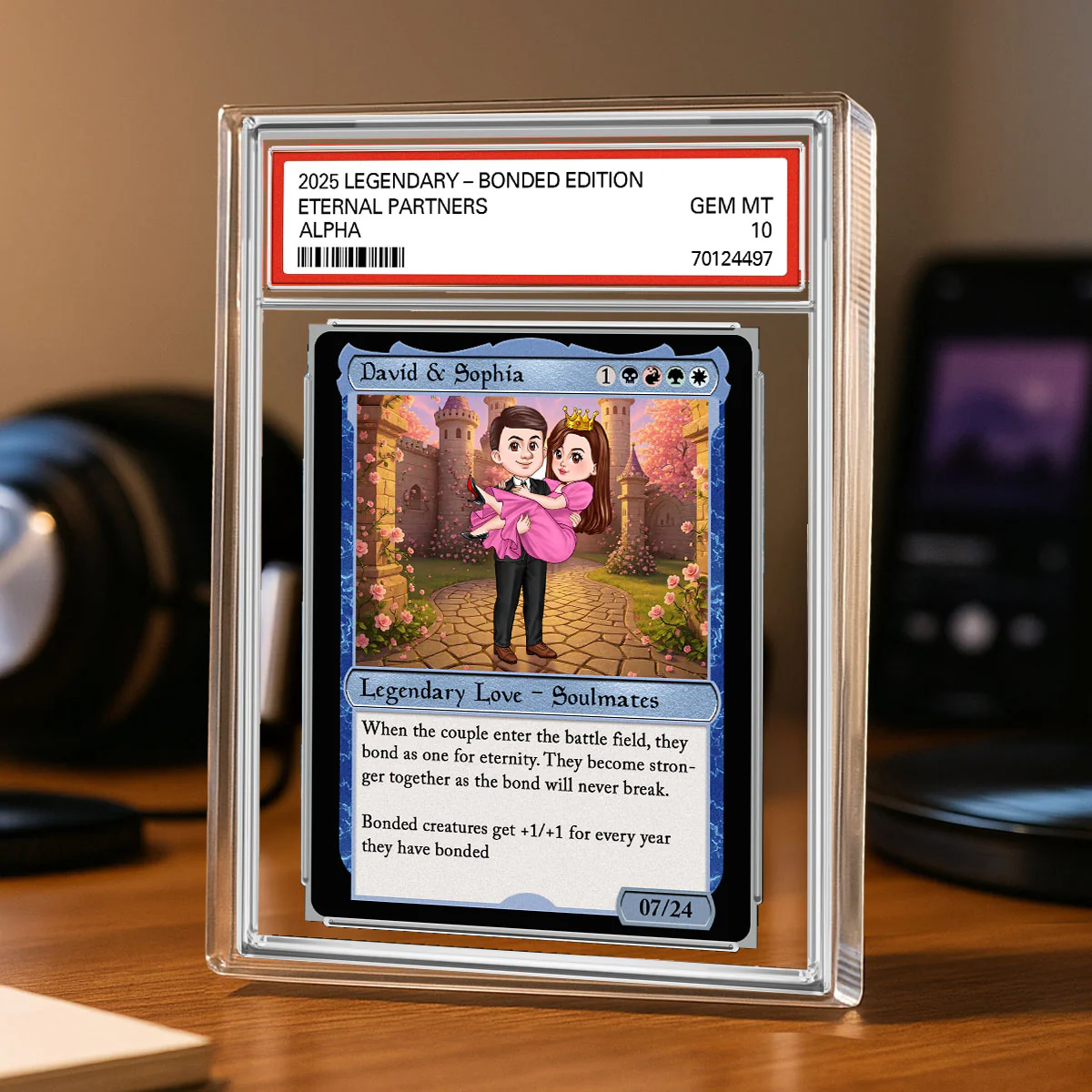Couple Cute Cartoon Fantasy Trading Card Style Personalized Acrylic Block Plaque, Gift For Couple - Image 2
