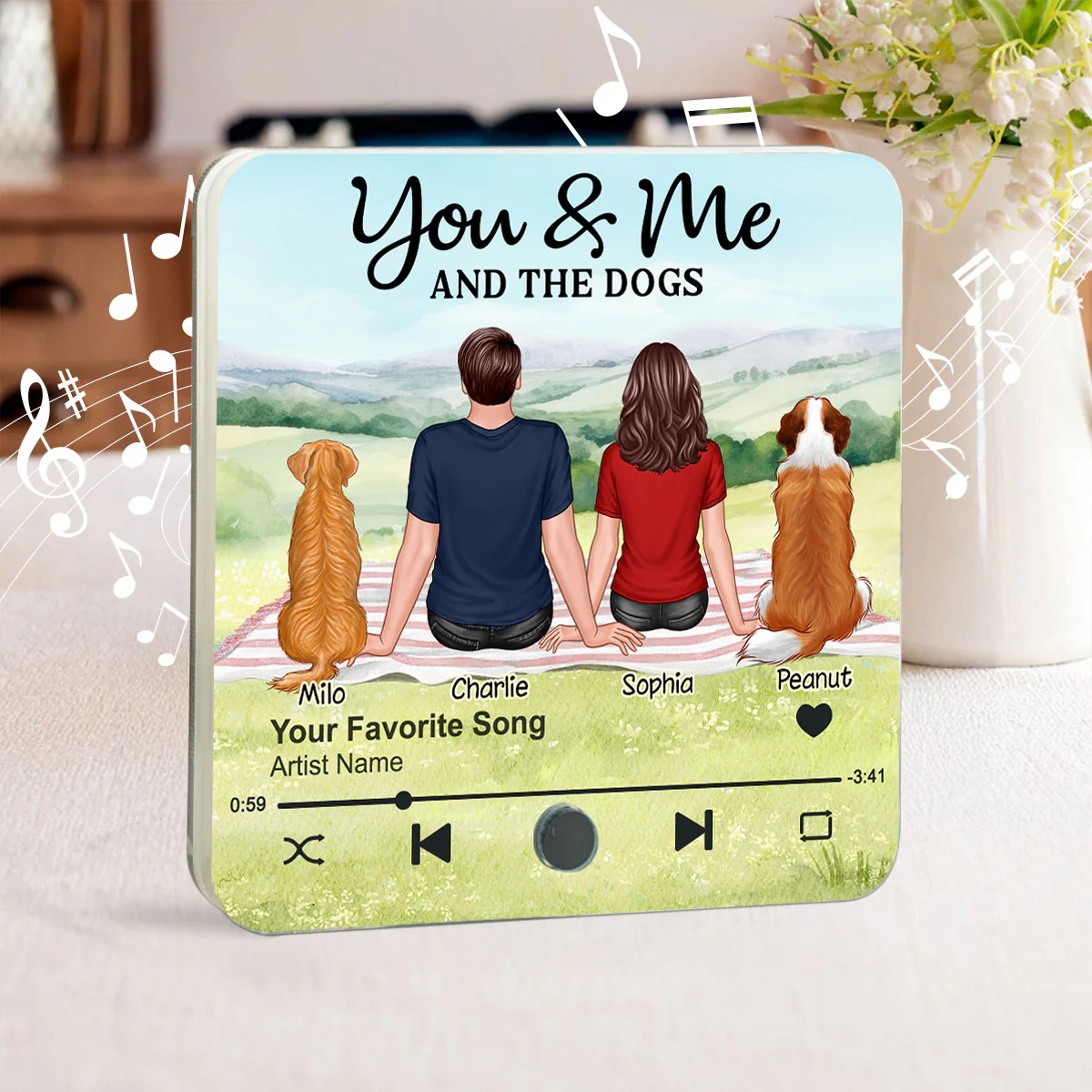 Couple & Dog Picnic In Park Personalized Music Fridge Magnet, Gift For Him, For Her - Image 4