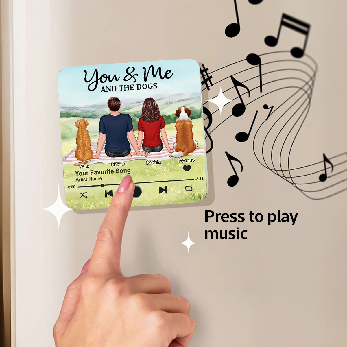 Couple & Dog Picnic In Park Personalized Music Fridge Magnet, Gift For Him, For Her - Image 5