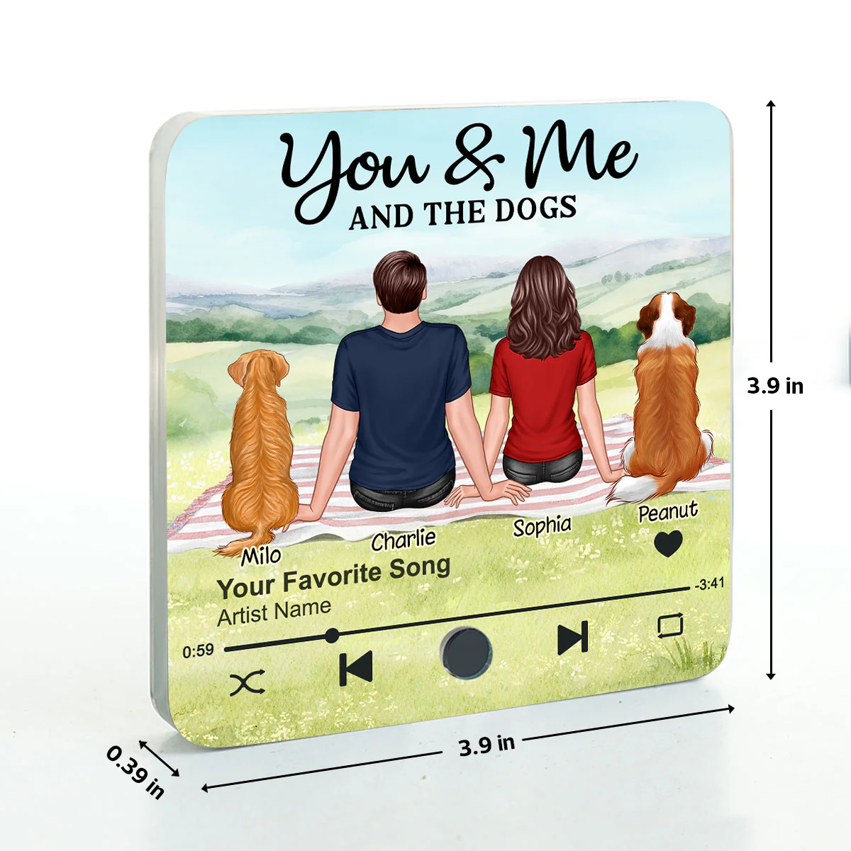 Couple & Dog Picnic In Park Personalized Music Fridge Magnet, Gift For Him, For Her - Image 6
