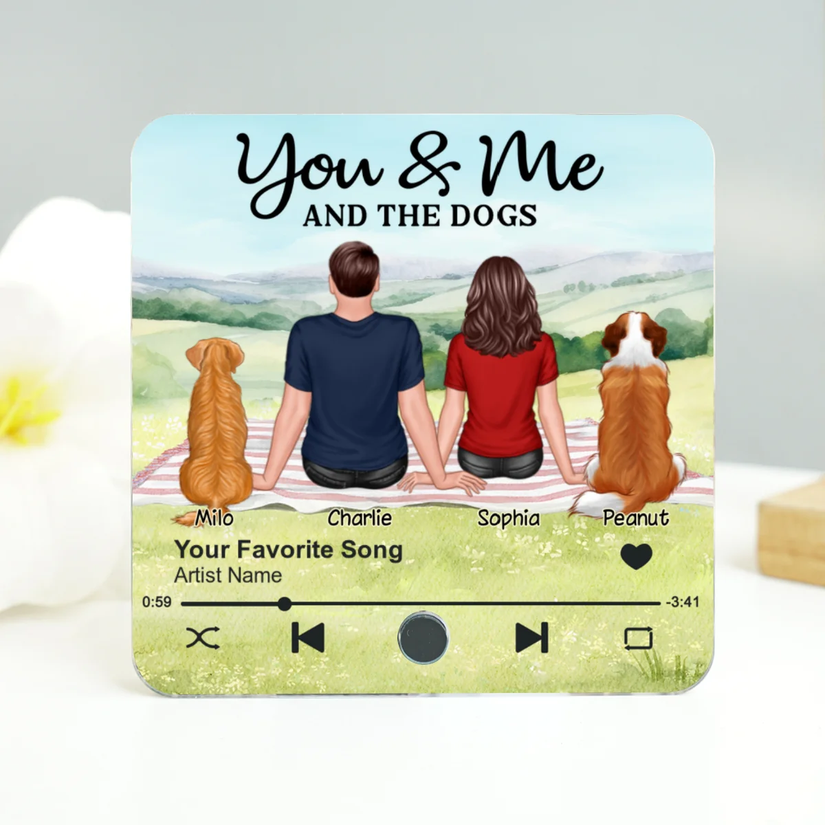 Couple & Dog Picnic In Park Personalized Music Fridge Magnet, Gift For Him, For Her - Image 8