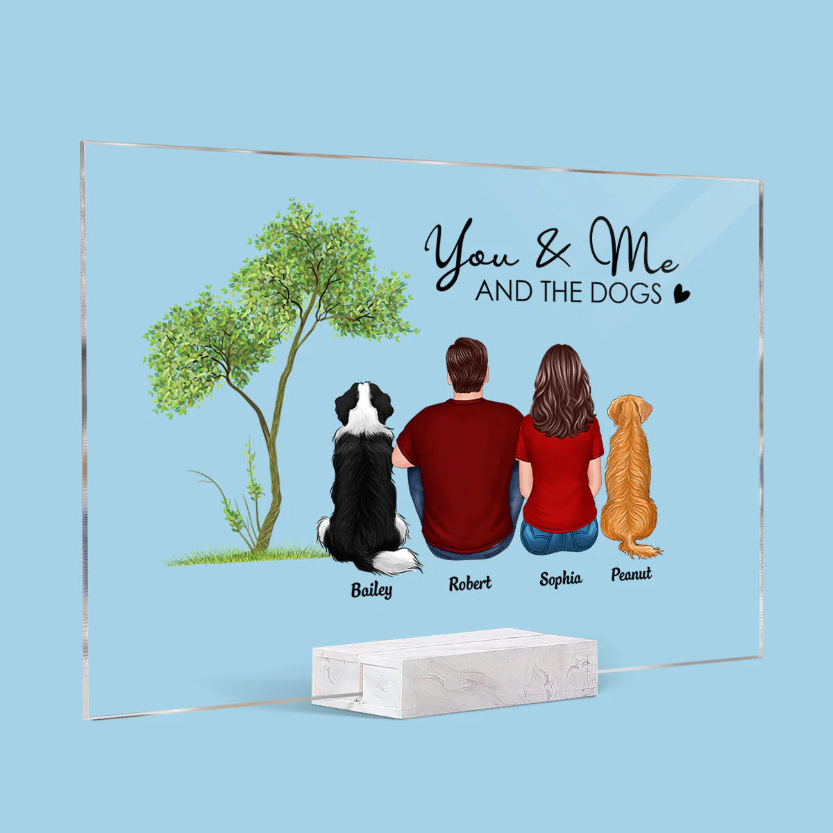 Couple & Dogs Back View Gift For Dog Lover Personalized Acrylic Plaque - Image 2
