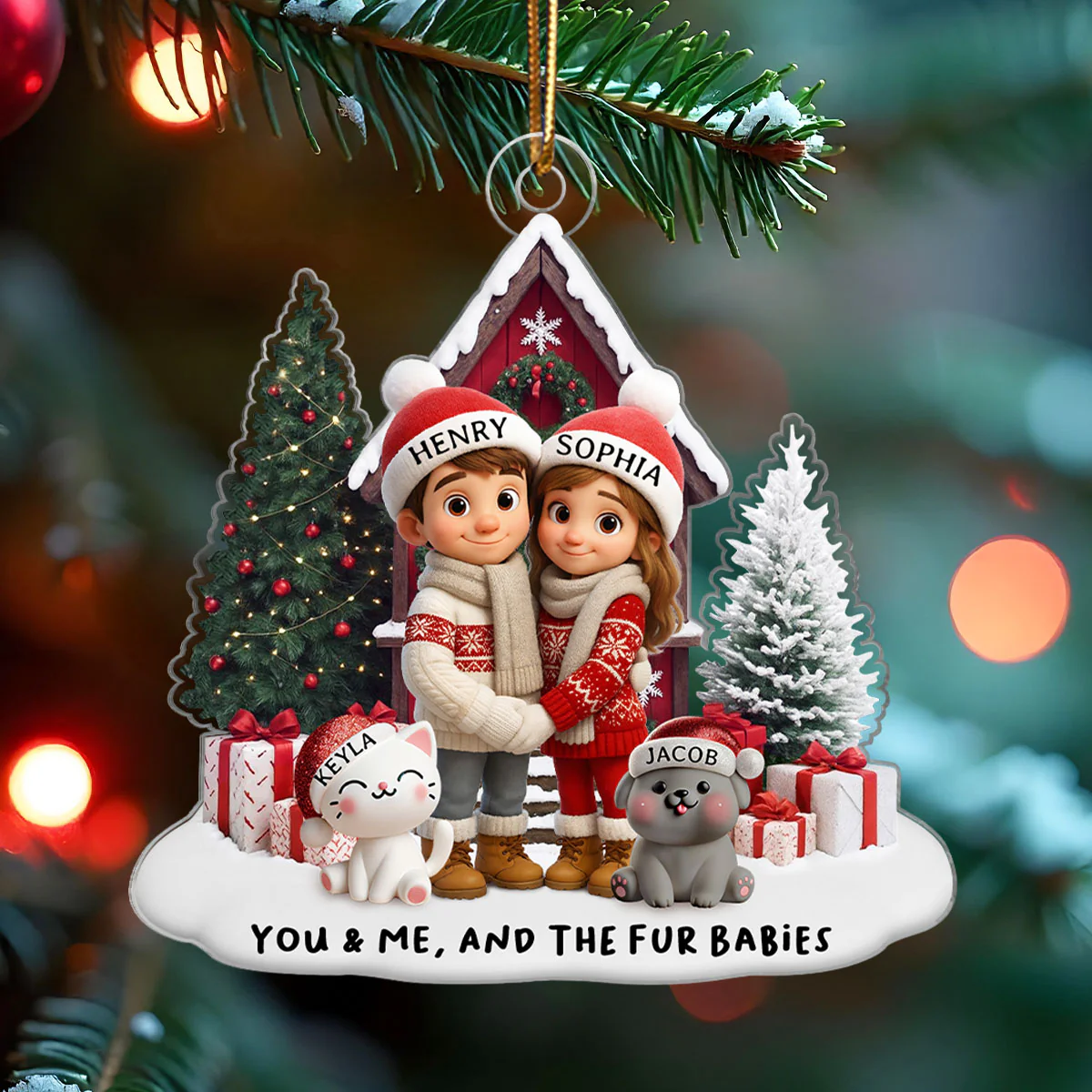 Couple & Dogs Cats Farm House - Personalized Acrylic Ornament - Christmas Gift for him, Gift for her, Gift for Pet Lovers - Image 3