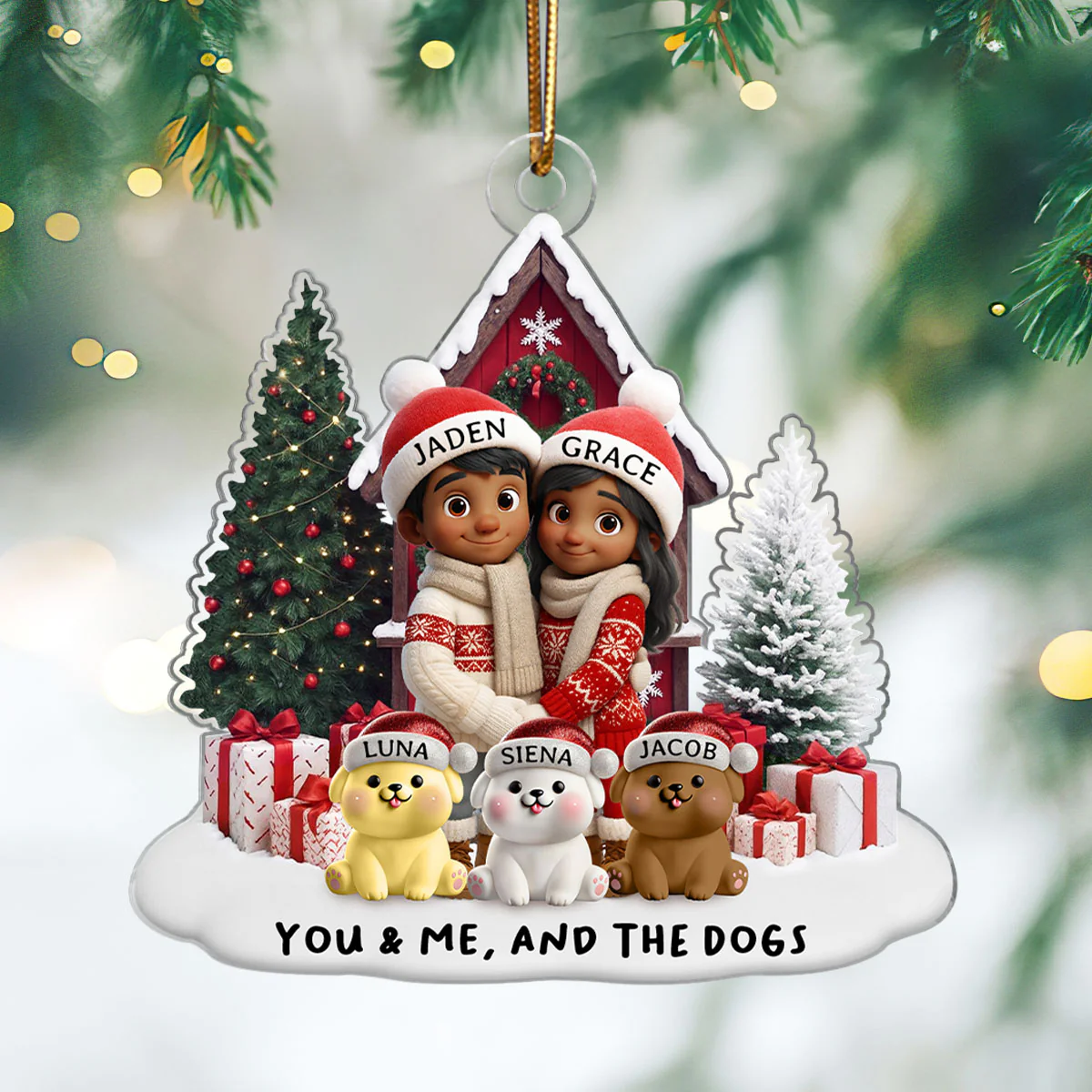 Couple & Dogs Cats Farm House - Personalized Acrylic Ornament - Christmas Gift for him, Gift for her, Gift for Pet Lovers - Image 5