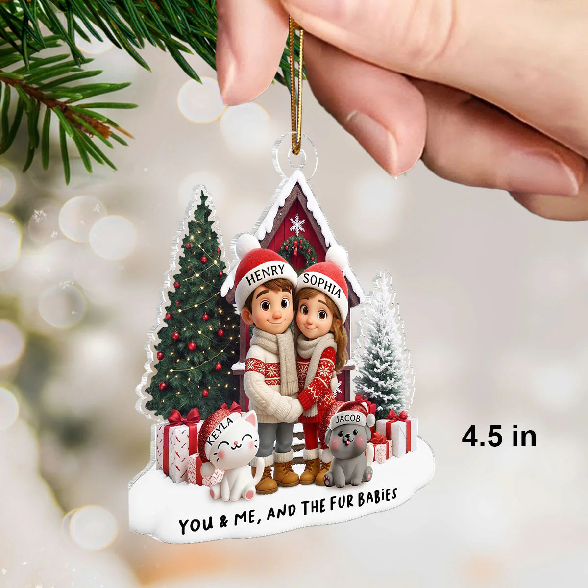 Couple & Dogs Cats Farm House - Personalized Acrylic Ornament - Christmas Gift for him, Gift for her, Gift for Pet Lovers - Image 6