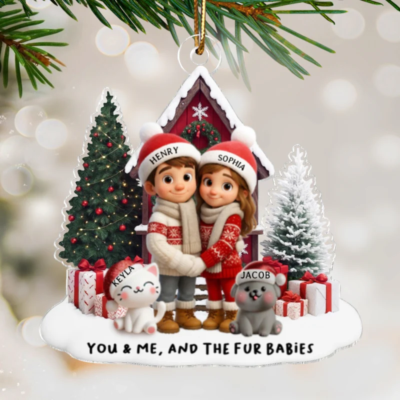 Couple & Dogs Cats Farm House - Personalized Acrylic Ornament - Christmas Gift for him, Gift for her, Gift for Pet Lovers - Image 8