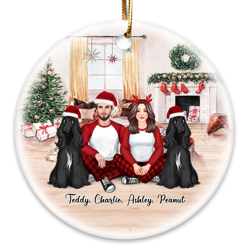 Couple & Dogs Front View In House Personalized Circle Ornament - Image 3