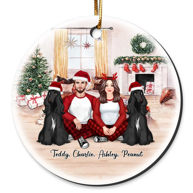 Couple & Dogs Front View In House Personalized Circle Ornament - Image 4