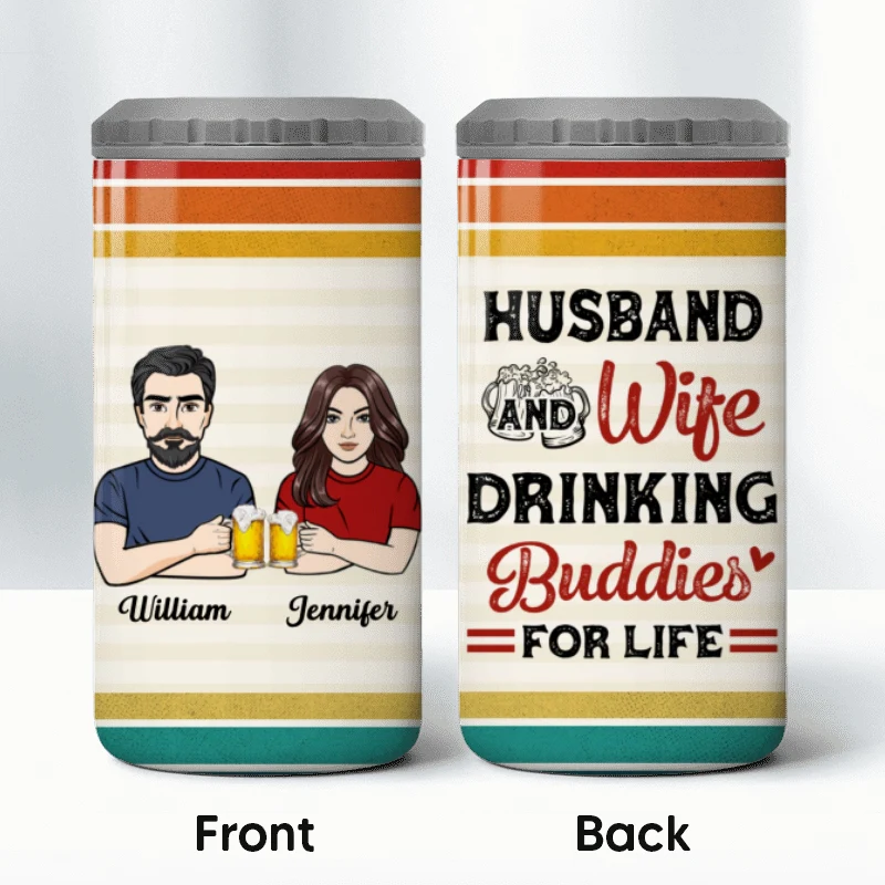 Couple Drinking Buddies Personalized 4 In 1 Can Cooler - Image 10