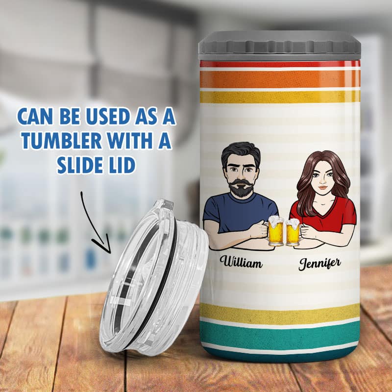 Couple Drinking Buddies Personalized 4 In 1 Can Cooler - Image 9