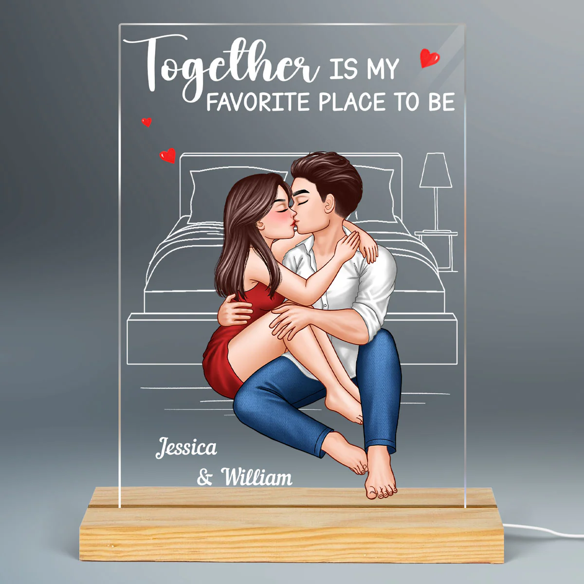 Couple Embrace & Kiss Personalized Acrylic Plaque Rectangle LED Night Light - Image 2