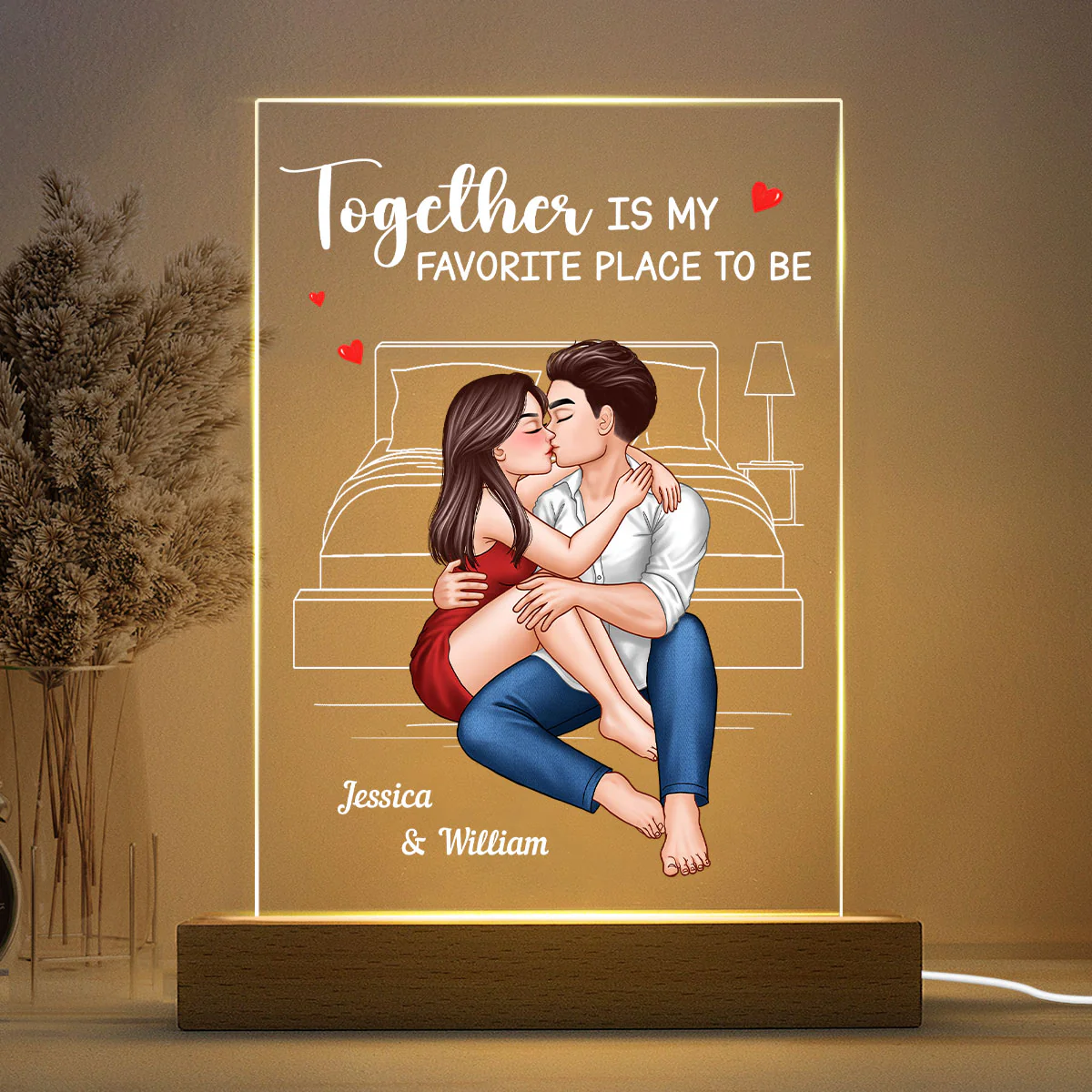 Couple Embrace & Kiss Personalized Acrylic Plaque Rectangle LED Night Light - Image 3