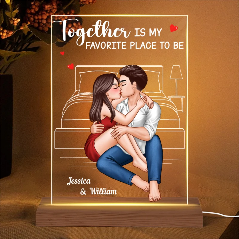 Couple Embrace & Kiss Personalized Acrylic Plaque Rectangle LED Night Light - Image 7
