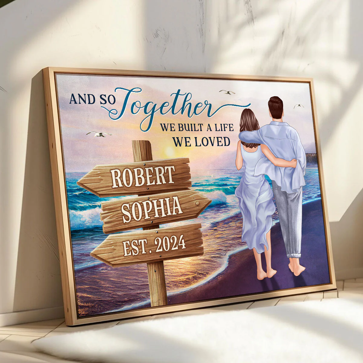 Couple Embracing And Walking On The Beach Personalized Poster, Heartfelt 2025 Gift For Couple, For Him, For Her, Boyfriend, Girlfriend, Husband, Wife - Image 5