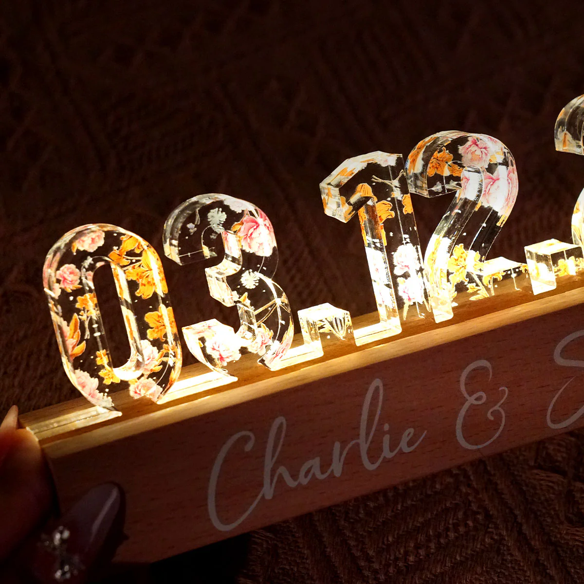 Couple Engagement Wedding Anniversary Special Date Custom Flower Printed LED Night Light, Unique Valentine's Day Gift For Him, Gift For Her - Image 4