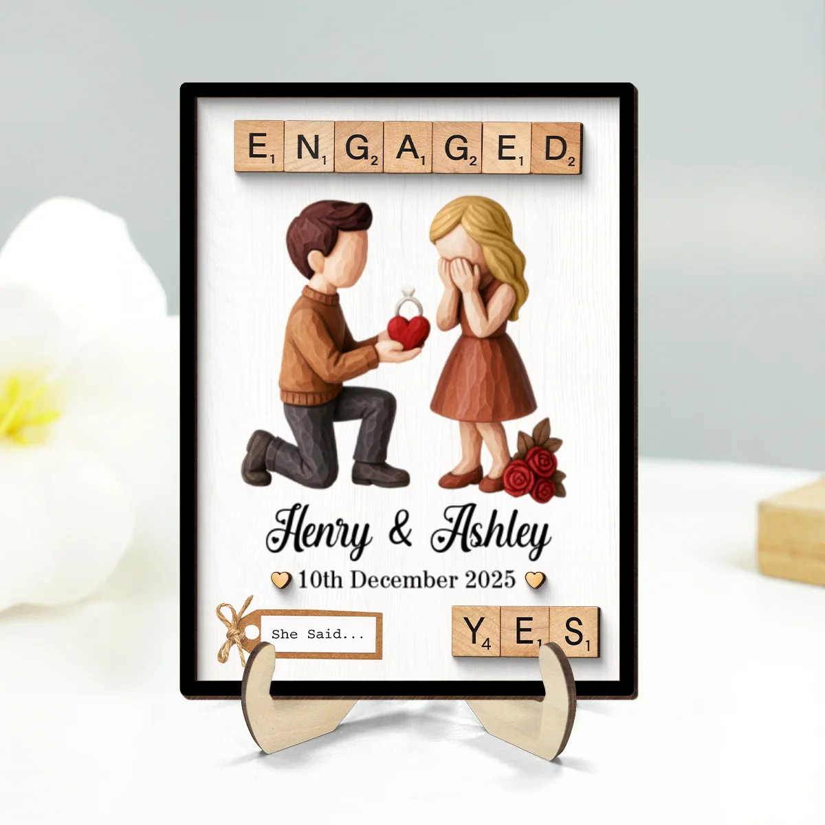 Couple Engagement Proposal - Personalized 2-Layered Wooden Plaque - Heartfelt Gift for Her, for Him - Image 9