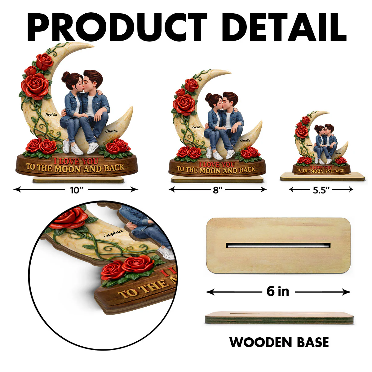 Couple Eternal Love to the Moon and Back - Personalized 2-Layered Wooden Plaque - Sentimental Valentine's Day Gift for Her, for Him - Image 10