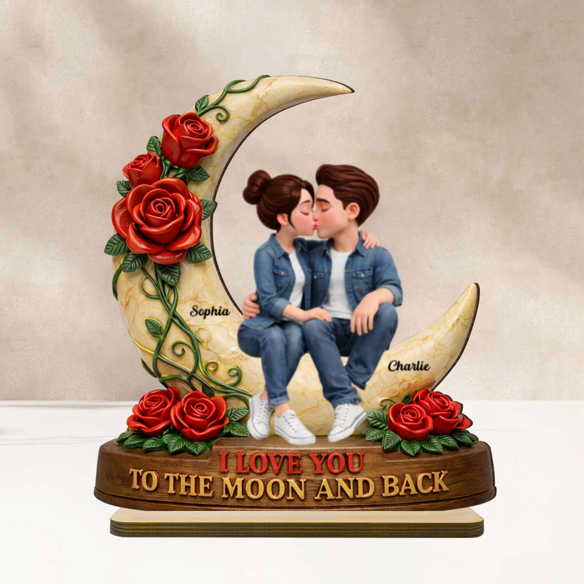 Couple Eternal Love to the Moon and Back - Personalized 2-Layered Wooden Plaque - Sentimental Valentine's Day Gift for Her, for Him - Image 11