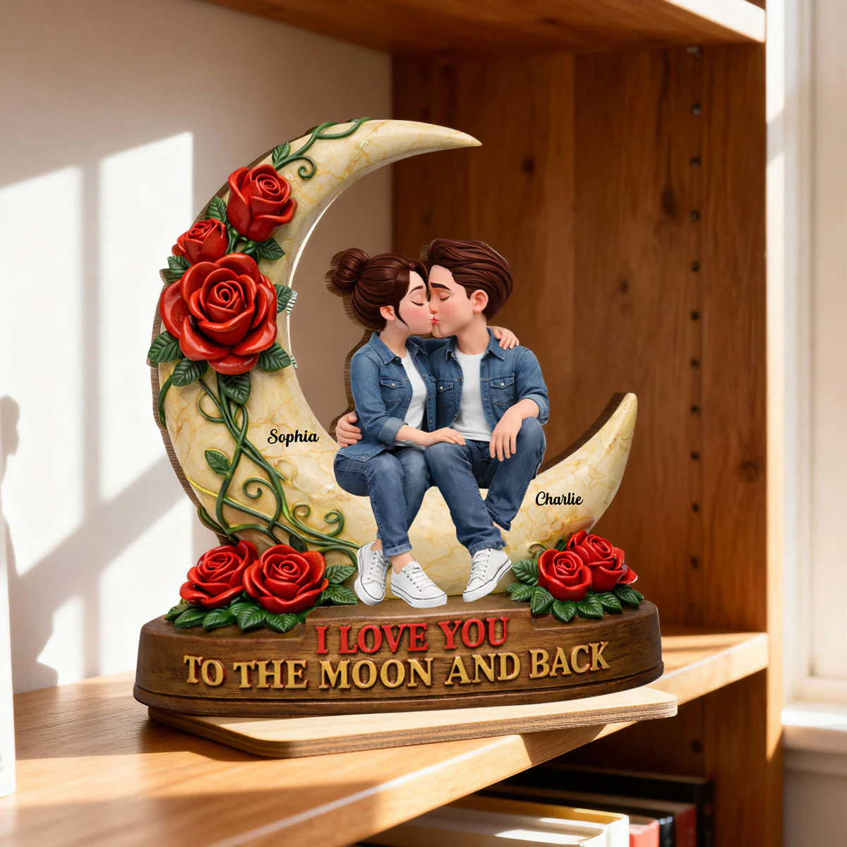 Couple Eternal Love to the Moon and Back - Personalized 2-Layered Wooden Plaque - Sentimental Valentine's Day Gift for Her, for Him - Image 2