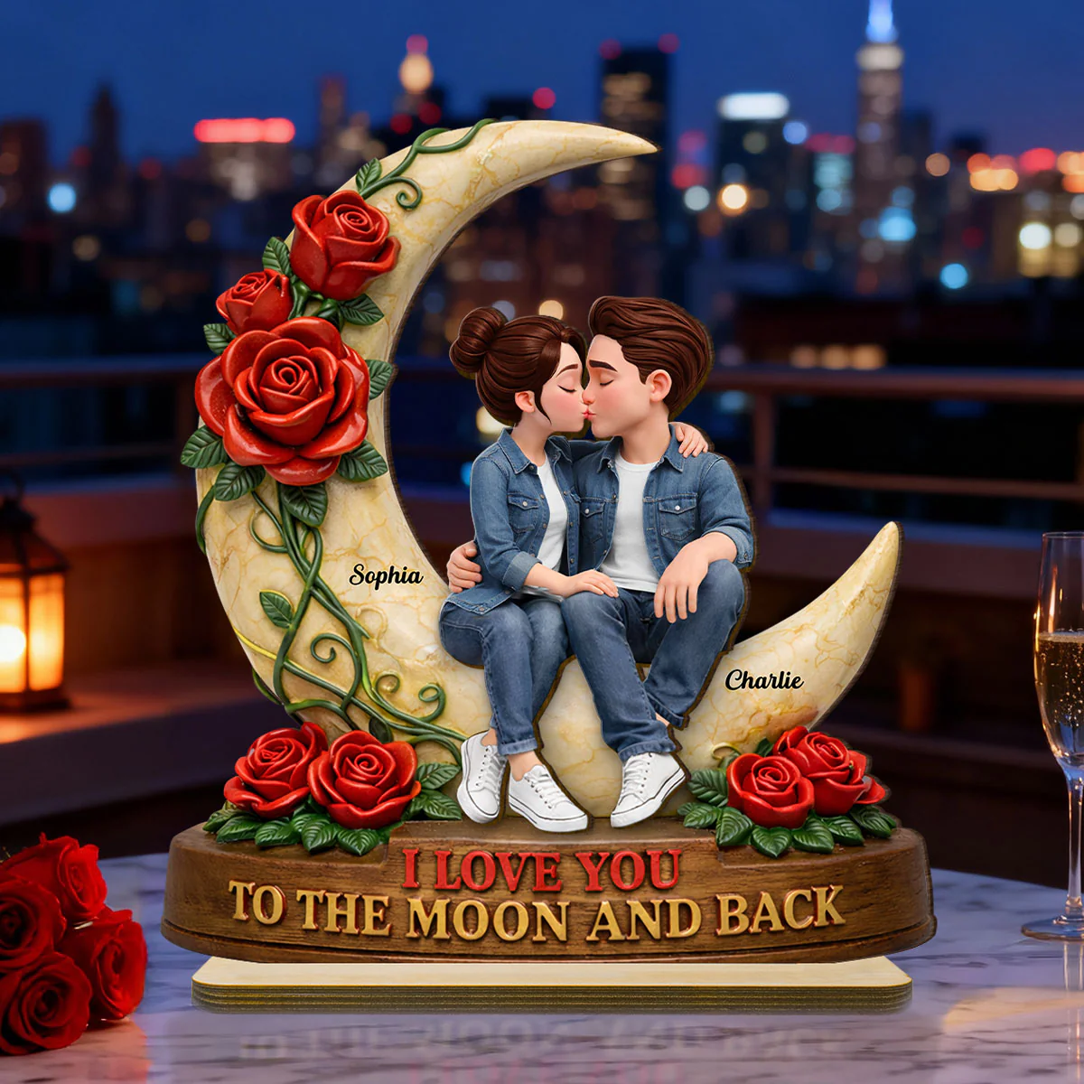 Couple Eternal Love to the Moon and Back - Personalized 2-Layered Wooden Plaque - Sentimental Valentine's Day Gift for Her, for Him - Image 3