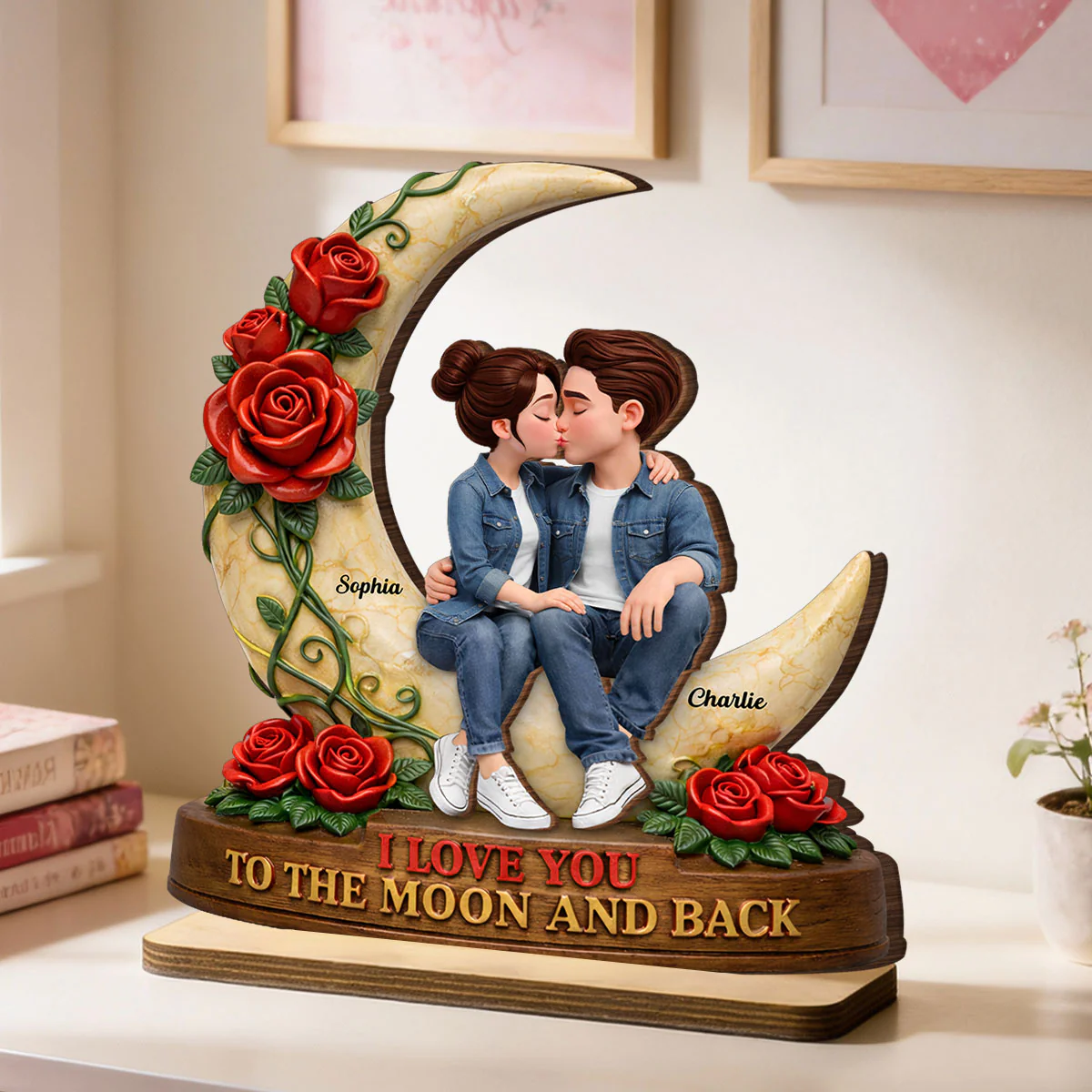 Couple Eternal Love to the Moon and Back - Personalized 2-Layered Wooden Plaque - Sentimental Valentine's Day Gift for Her, for Him - Image 4