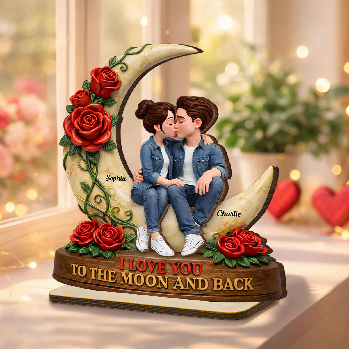 Couple Eternal Love to the Moon and Back - Personalized 2-Layered Wooden Plaque - Sentimental Valentine's Day Gift for Her, for Him - Image 5