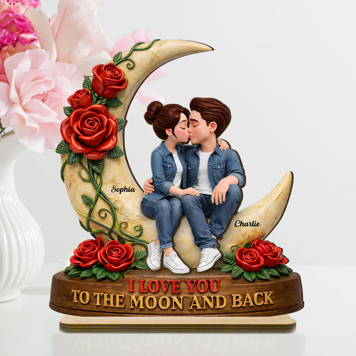 Couple Eternal Love to the Moon and Back - Personalized 2-Layered Wooden Plaque - Sentimental Valentine's Day Gift for Her, for Him - Image 6