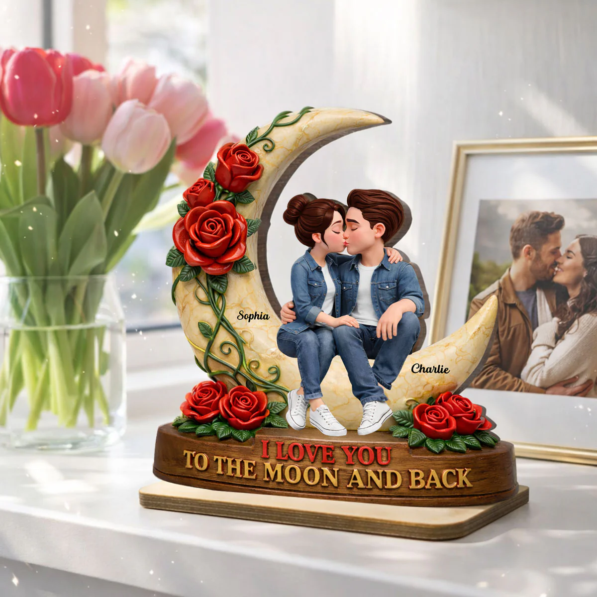 Couple Eternal Love to the Moon and Back - Personalized 2-Layered Wooden Plaque - Sentimental Valentine's Day Gift for Her, for Him - Image 7