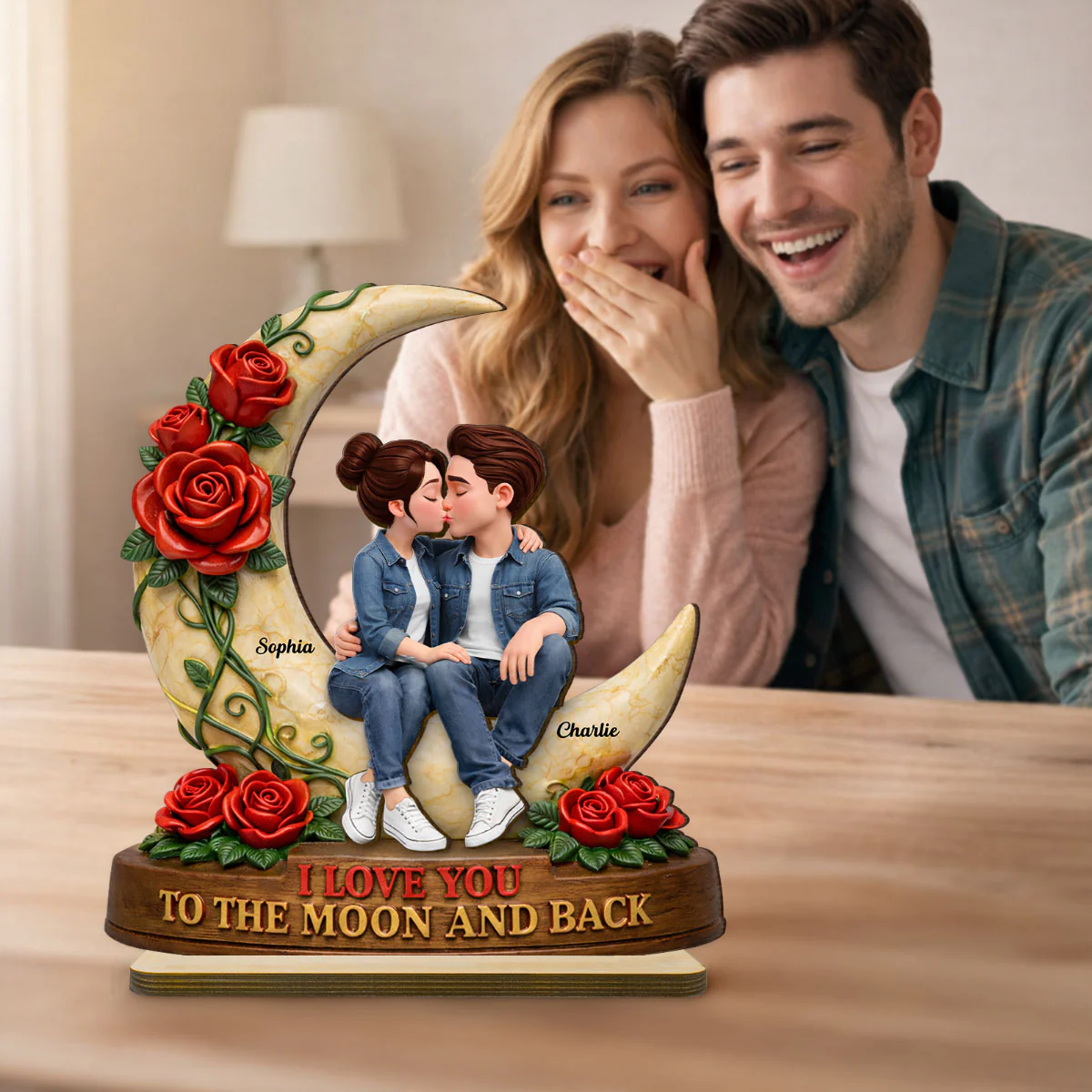 Couple Eternal Love to the Moon and Back - Personalized 2-Layered Wooden Plaque - Sentimental Valentine's Day Gift for Her, for Him - Image 8