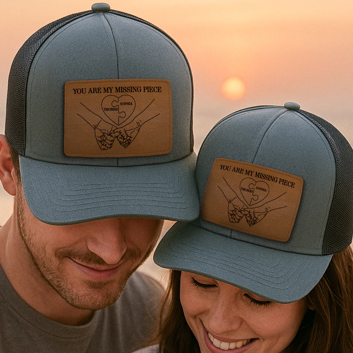 Couple Eternal Love You Are My Missing Piece - Personalized Leather Patch Hat - Valentine's Day Gift For Couple, For Him, Her - Image 2