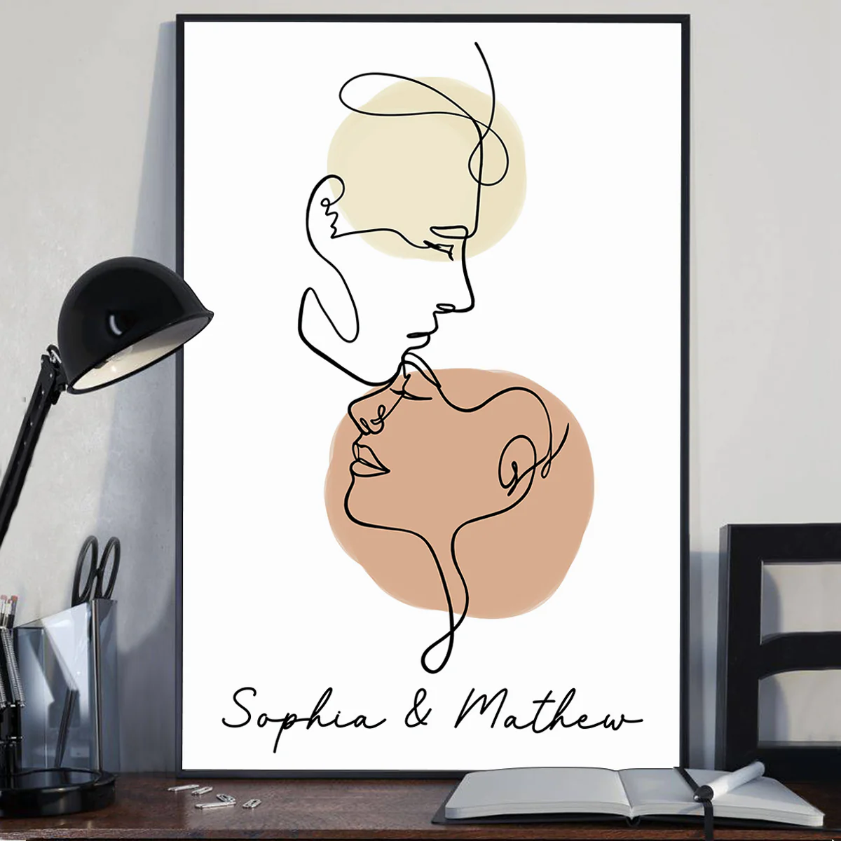 Couple Face Outline Personalized Poster Gift For Him, Gift For Her - Image 2