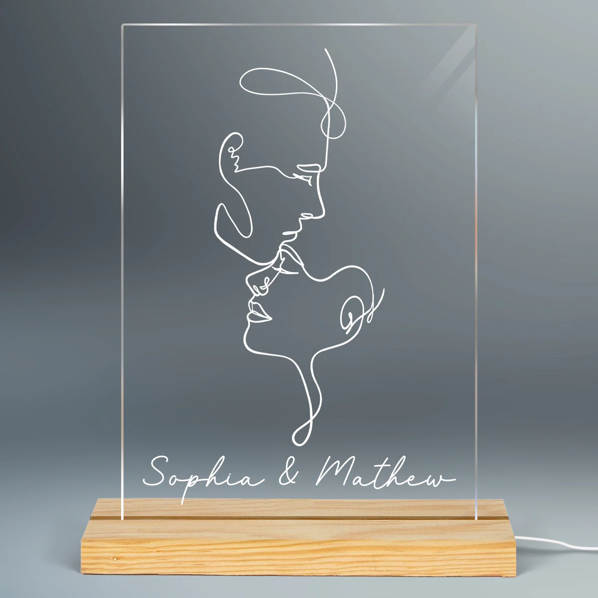 Couple Face Outline Personalized Rectangle Acrylic LED Lamp, LED Night Light, Gift For Him, Gift For Her - Image 2