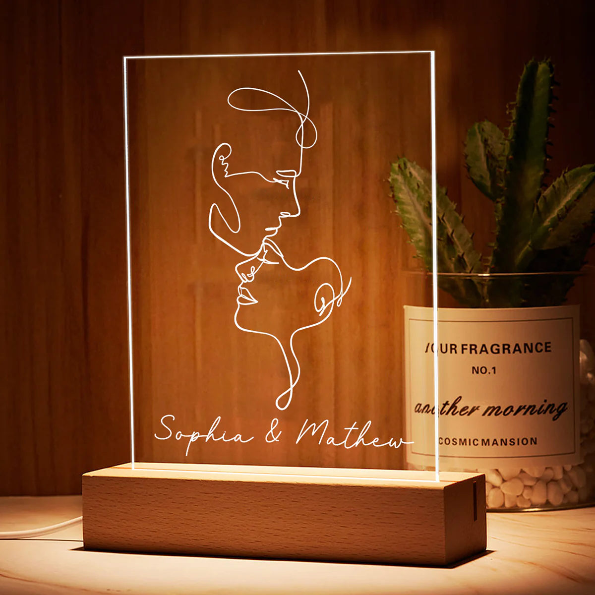 Couple Face Outline Personalized Rectangle Acrylic LED Lamp, LED Night Light, Gift For Him, Gift For Her - Image 3