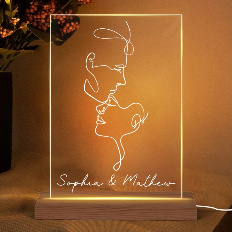 Couple Face Outline Personalized Rectangle Acrylic LED Lamp, LED Night Light, Gift For Him, Gift For Her - Image 4