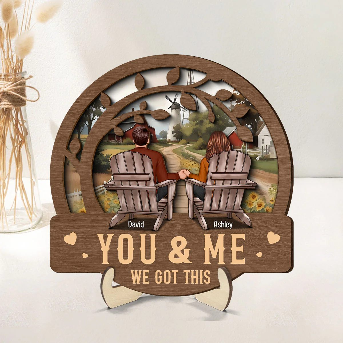 Couple Fall Season We Got This Sitting Back View Under Tree Personalized 2-Layer Wooden Plaque - Image 6