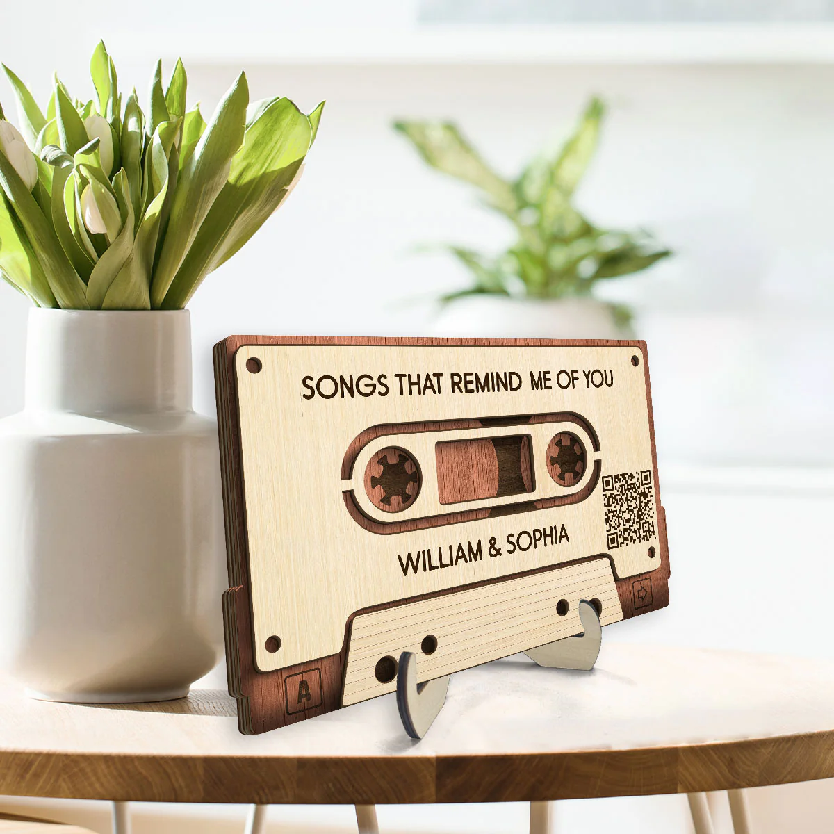 Couple Favorite Playlist Mixtape QR Code Anniversary Gift Valentine‘s Day Gift Personalized 2-Layer Wooden Plaque - Image 3