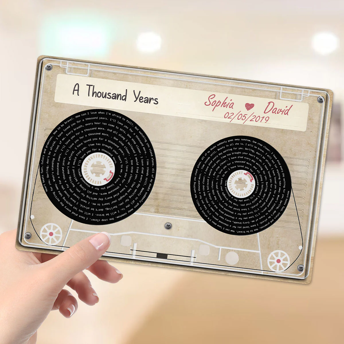 Couple Favorite Song Lyrics Cassette Tape Valentine's Day, Wedding, Anniversary, Unique Gift for Him or Her Personalized 2-Layer Plaque - Image 4