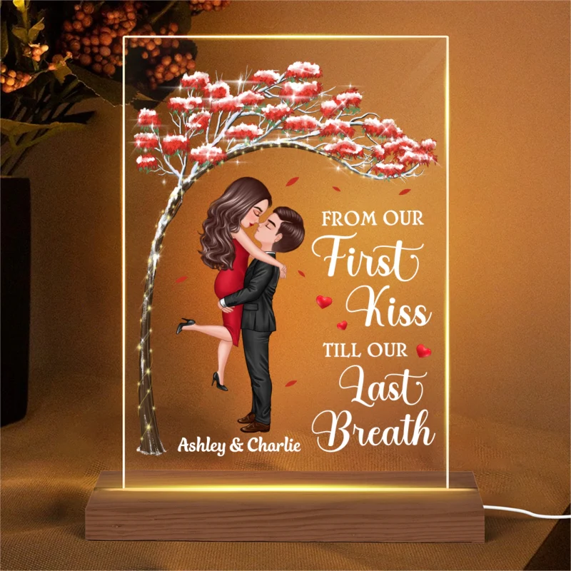 Couple First Kiss Red Tree Personalized LED Night Light, Acrylic LED Lamp - Image 4