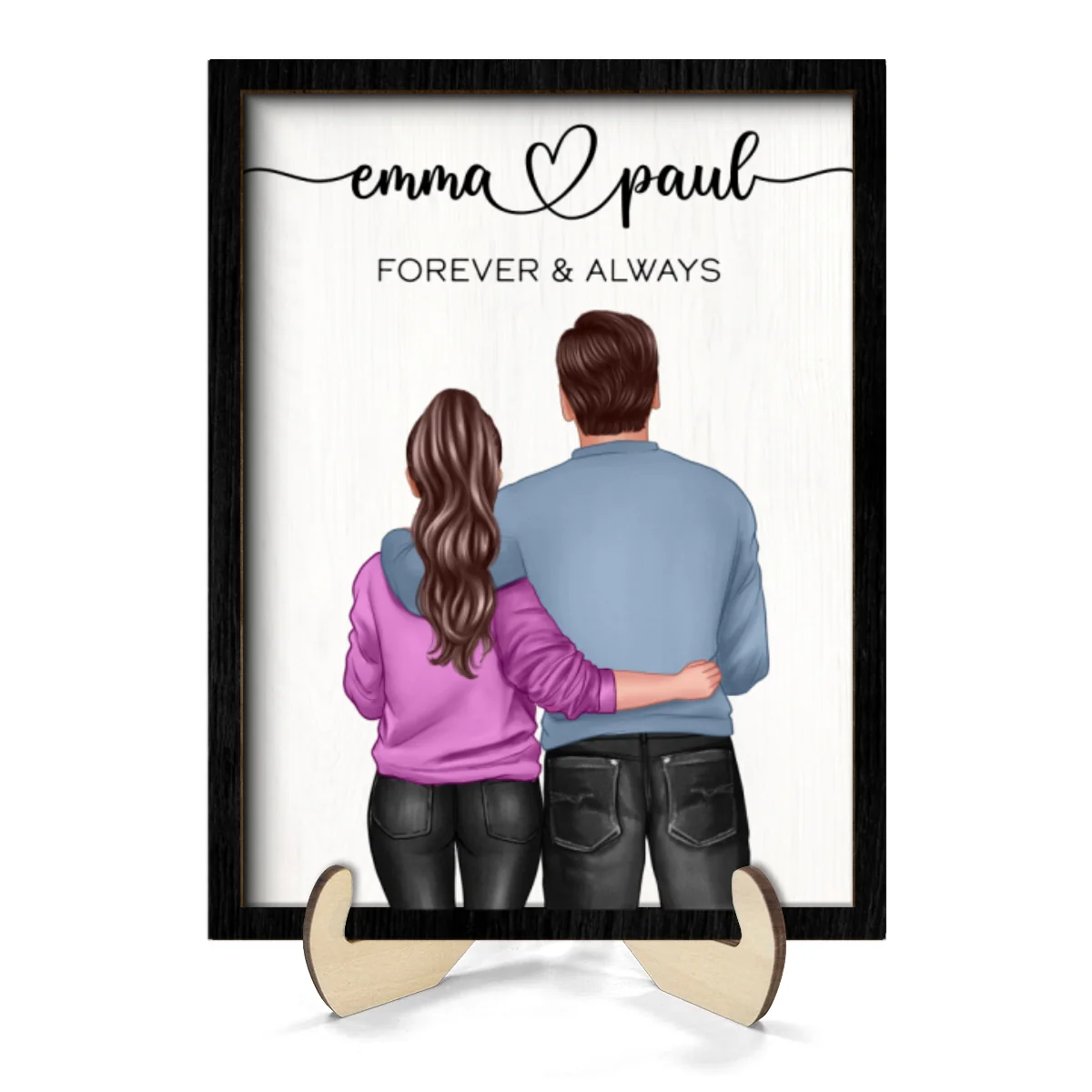 Couple Forever & Always Standing Back View Valentine‘s Day Gift For Him Gift For Her Personalized 2-Layer Wooden Plaque - Image 11