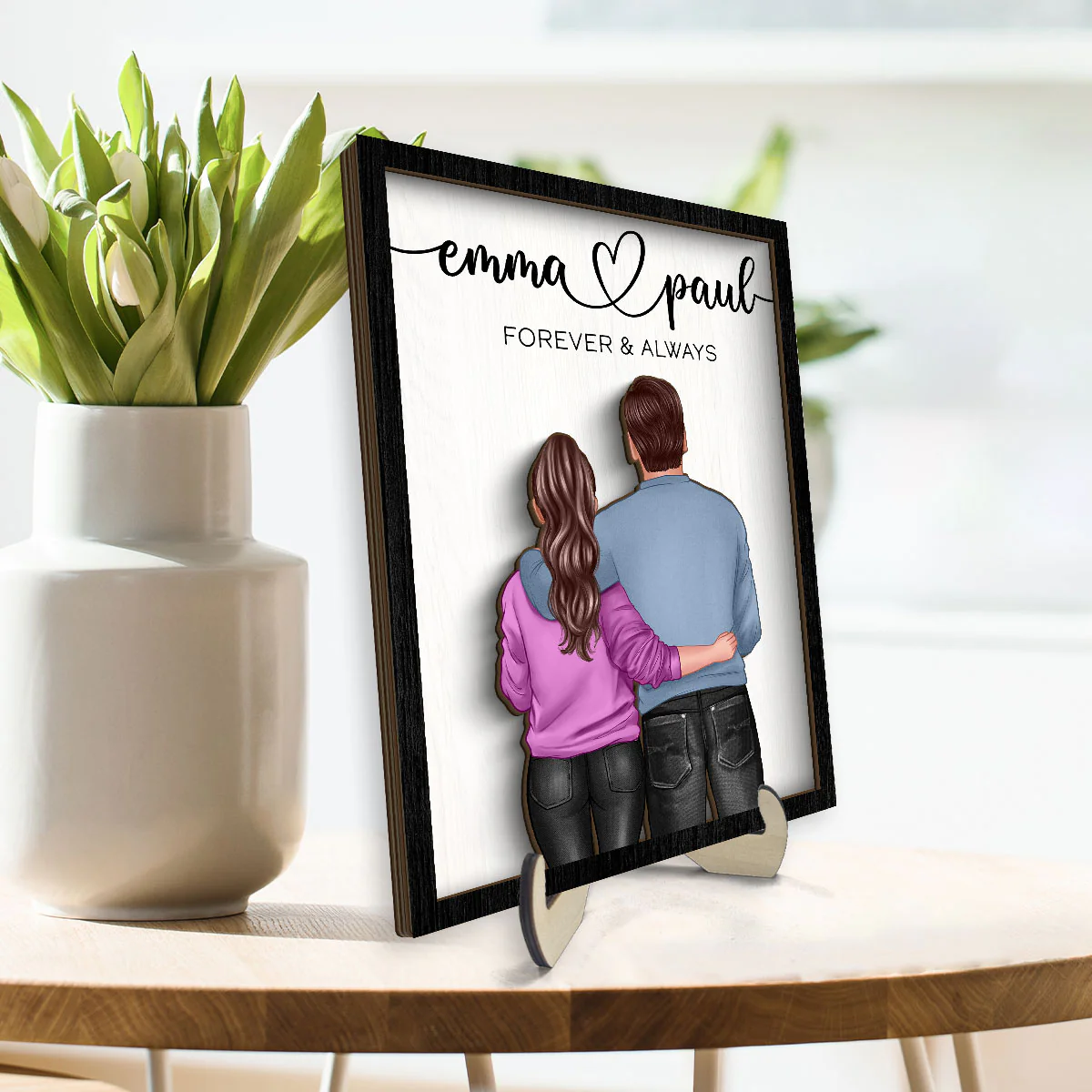 Couple Forever & Always Standing Back View Valentine‘s Day Gift For Him Gift For Her Personalized 2-Layer Wooden Plaque - Image 3