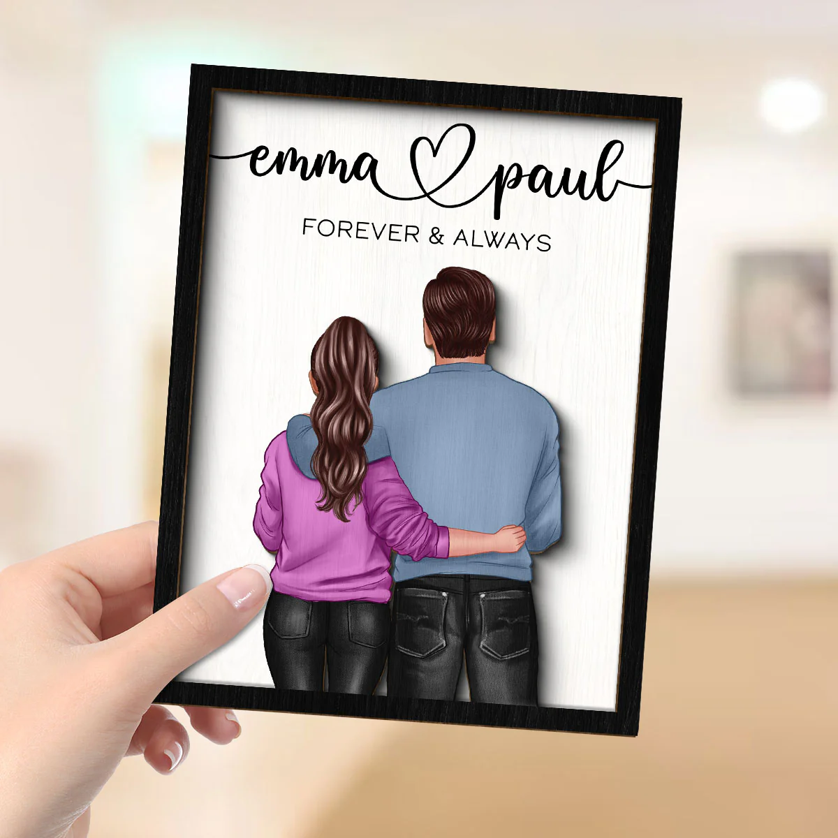 Couple Forever & Always Standing Back View Valentine‘s Day Gift For Him Gift For Her Personalized 2-Layer Wooden Plaque - Image 4