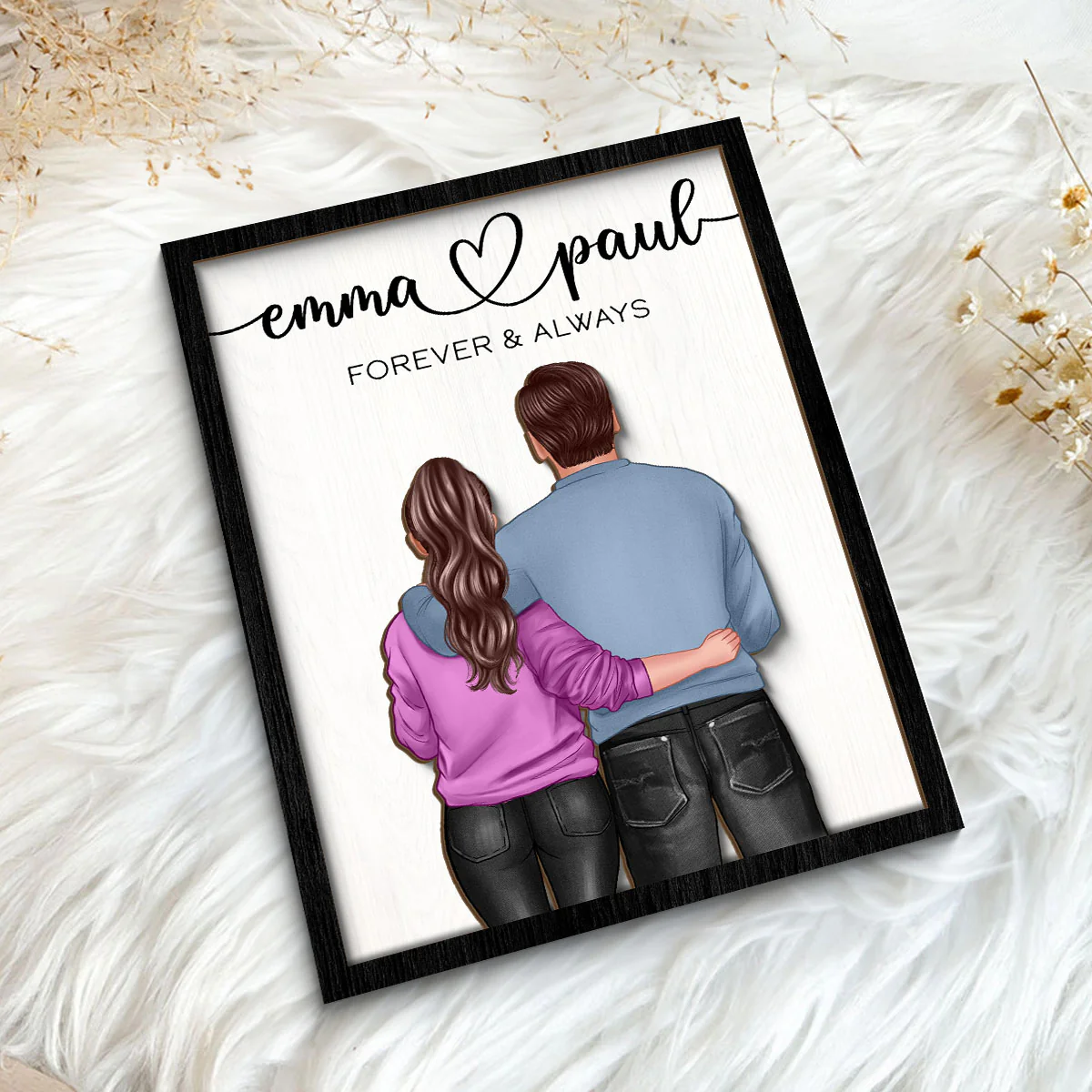 Couple Forever & Always Standing Back View Valentine‘s Day Gift For Him Gift For Her Personalized 2-Layer Wooden Plaque - Image 5