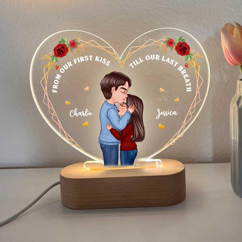 Couple From Our First Kiss Valentine‘s Day Gift For Him Gift For Her - Personalized Heart Plaque LED Night Light - Acrylic LED Lamp - Image 3