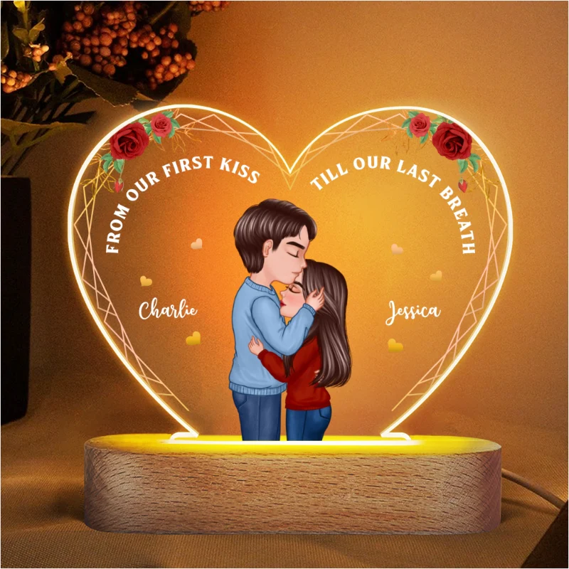 Couple From Our First Kiss Valentine‘s Day Gift For Him Gift For Her - Personalized Heart Plaque LED Night Light - Acrylic LED Lamp - Image 4
