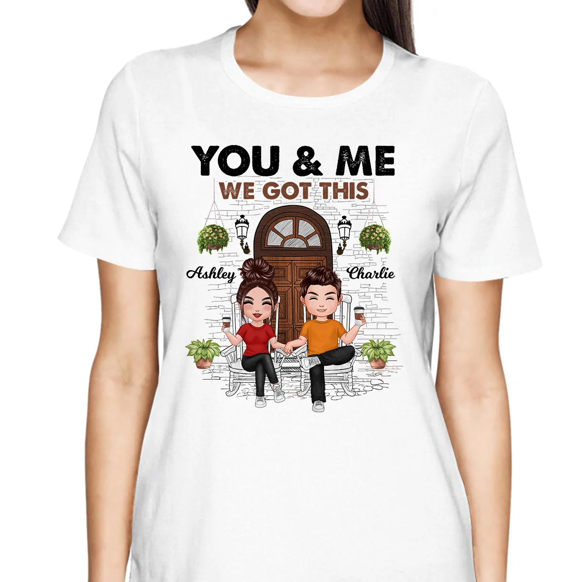 Couple Front Porch Outline Sketch Personalized Shirt - Image 2