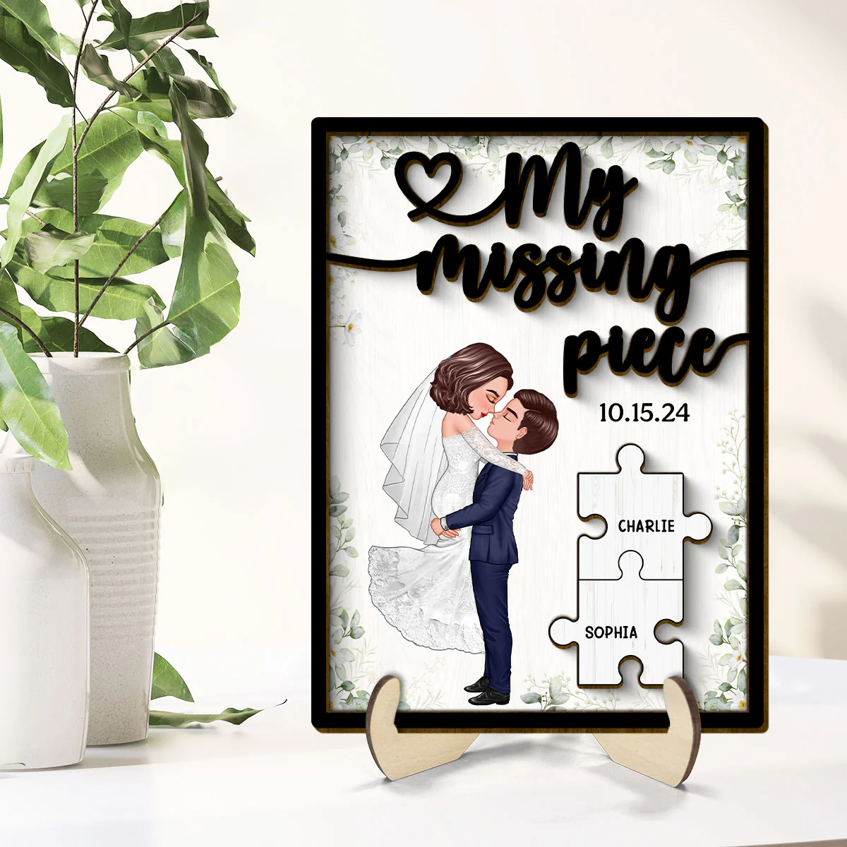 Couple Groom Bride My Missing Piece Personalized 2-Layered Wooden Plaque, Perfect Valentine's Home Decor,  Gift For Him, For Her, Wedding Gift, Anniversary Gift - Image 4
