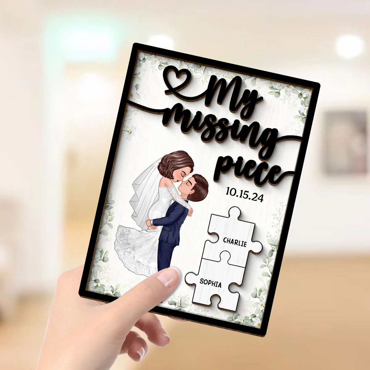 Couple Groom Bride My Missing Piece Personalized 2-Layered Wooden Plaque, Perfect Valentine's Home Decor,  Gift For Him, For Her, Wedding Gift, Anniversary Gift - Image 5